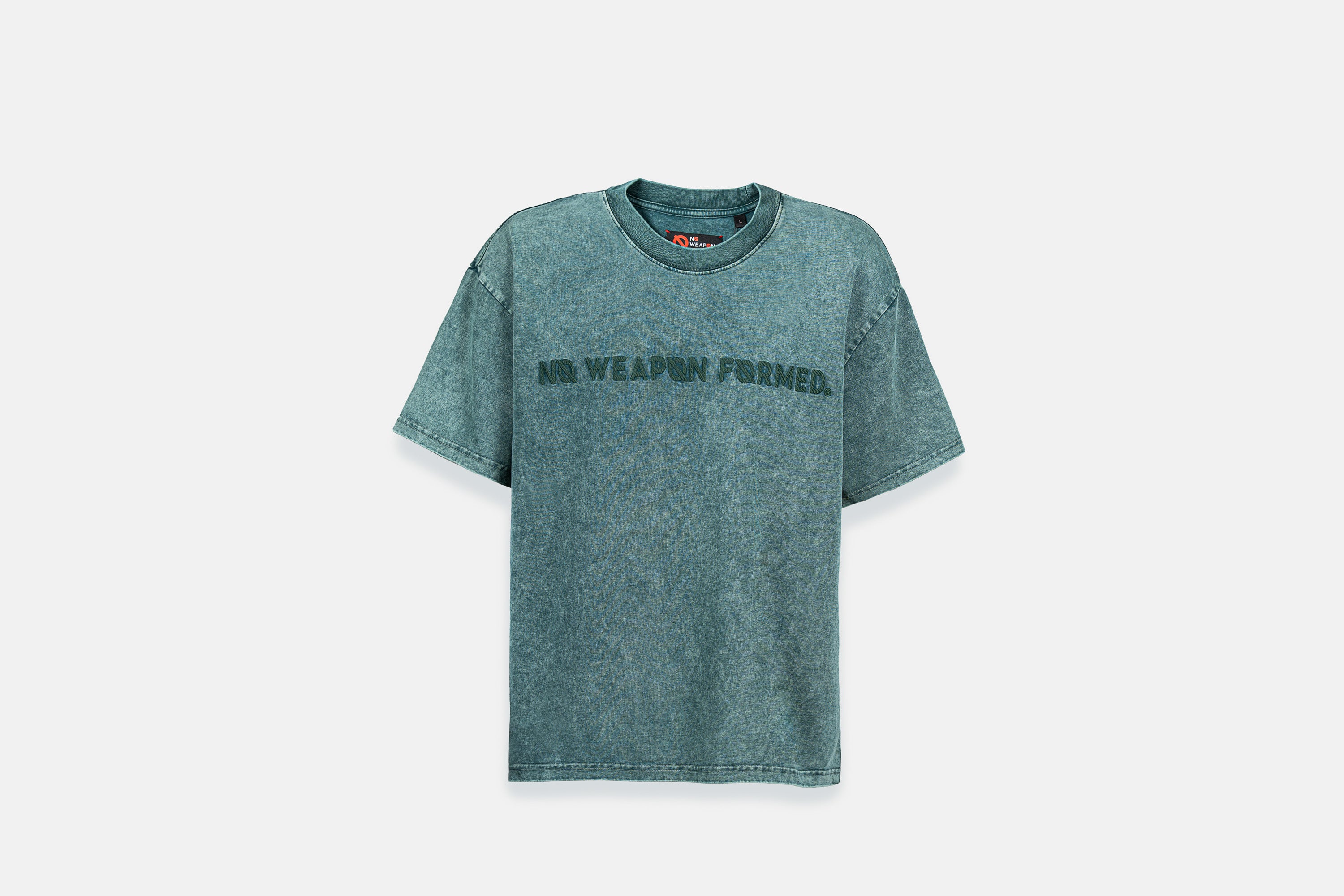 Washed Embroidered Logo Over Size Tee – No Weapon Formed Collection