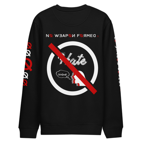 NO WEAPON FORMED "HATE" WHITE/RED/BLACK - Unisex eco sweatshirt black back