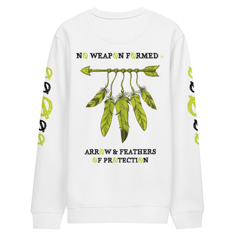 NO WEAPON FORMED 'ARROW & FEATHERS OF PROTECTION' NEON GREEN/BLACK/WHITE- Unisex eco sweatshirt