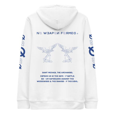 NO WEAPON FORMED 'SAINT MICHAEL THE ARCHANGEL' BLUE/WHITE - Unisex essential eco hoodie