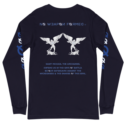 NO WEAPON FORMED 'SAINT MICHAEL THE ARCHANGEL' BLUE/WHITE - Unisex Long Sleeve Tee