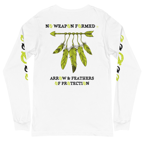 NO WEAPON FORMED 'ARROW & FEATHERS OF PROTECTION' NEON GREEN/BLACK/WHITE - Unisex Long Sleeve Tee