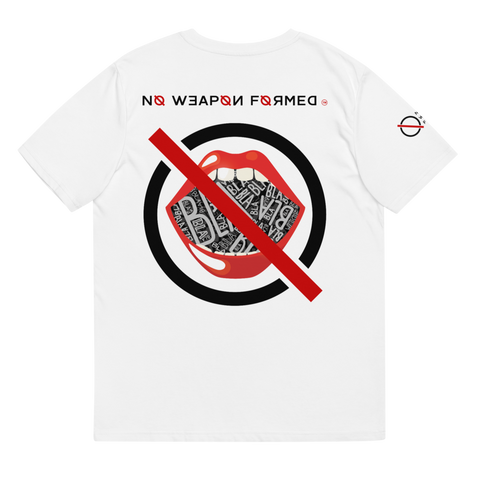 NO WEAPON FORMED 'GOSSIP' RED/BLACK/WHITE - Unisex organic cotton t-shirt