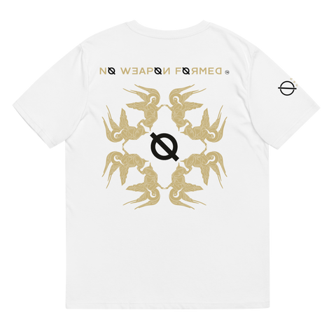 NO WEAPON FORMED "SURROUNDED BY ANGELS" GOLD/BLACK - Unisex organic cotton t-shirt