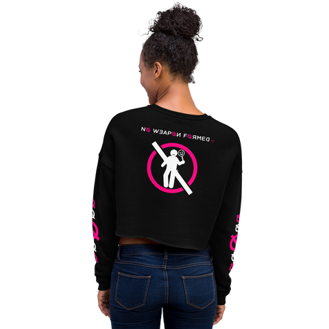NO WEAPON FORMED 'TWO FACED PPL' HOT PINK/WHITE - Women's Crop Sweatshirt