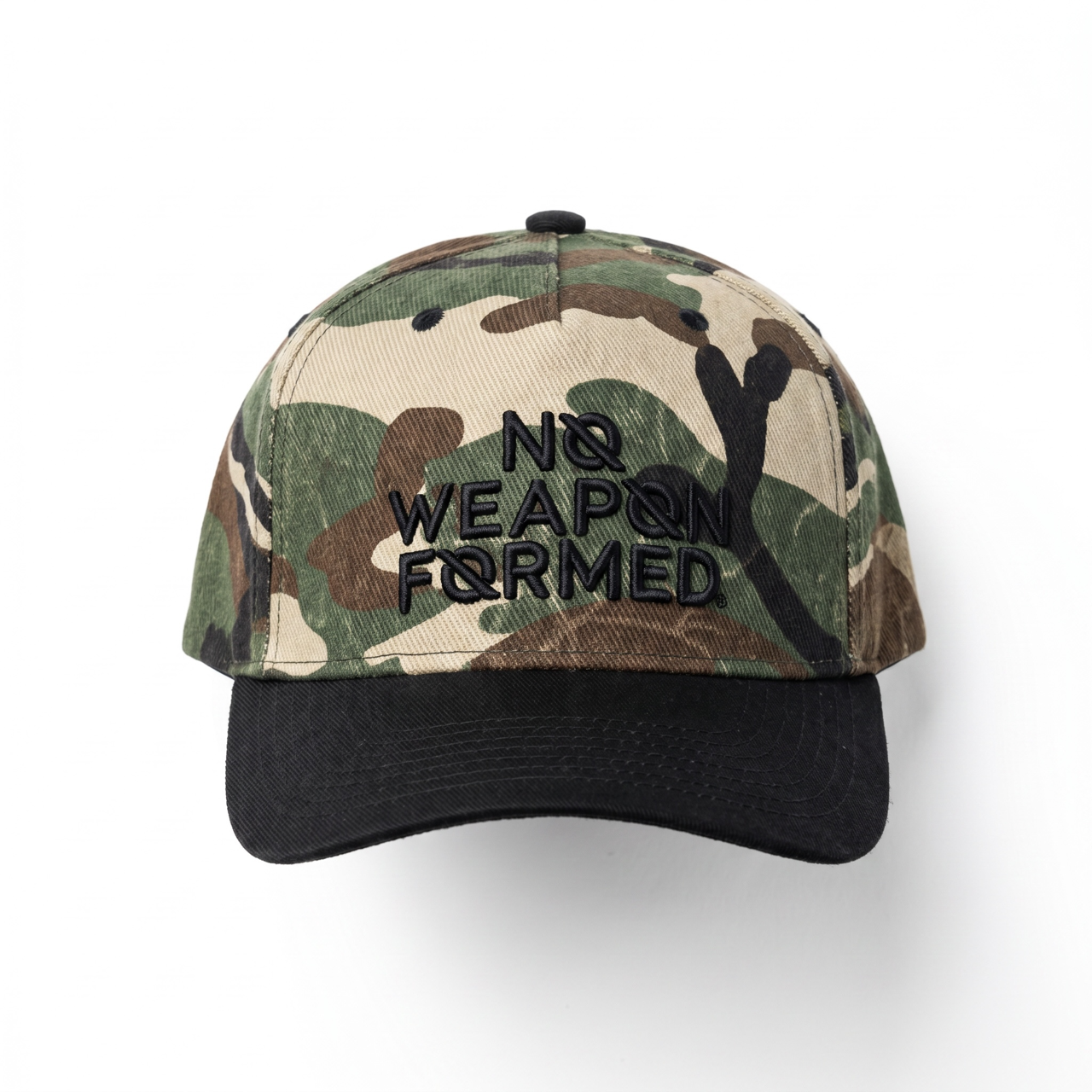 Stained Tan / White Camo Suede Brim 5 Panel Logo Hat - No Weapon Formed®