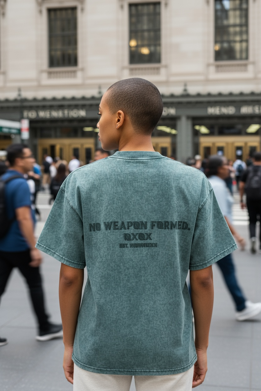 Washed Embroidered Logo Over Size Tee – No Weapon Formed Collection