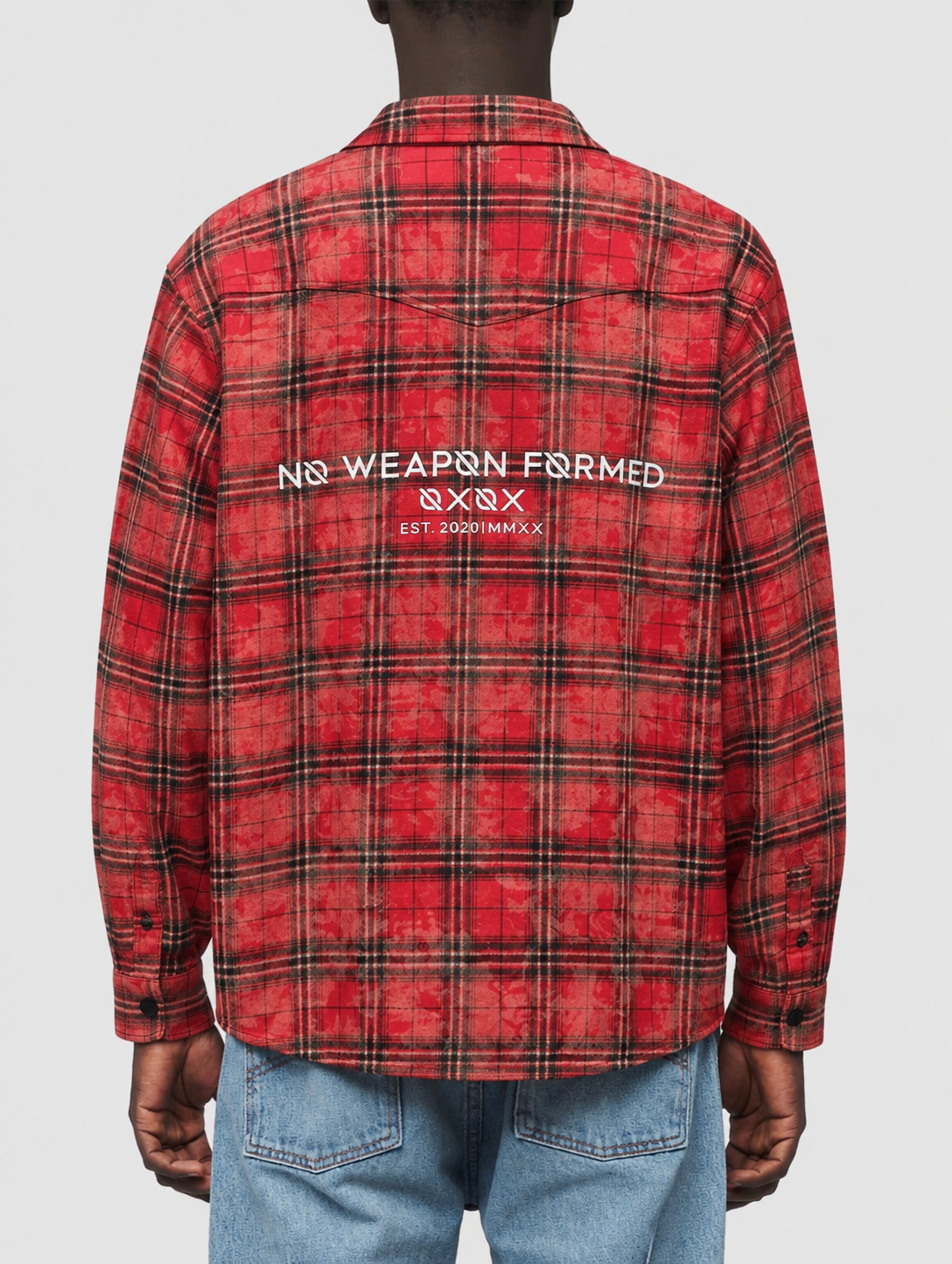 Red 3M REFLECTIVE DISTRESSED & FROST WASHED FLANNEL — NO WEAPON FORMED®