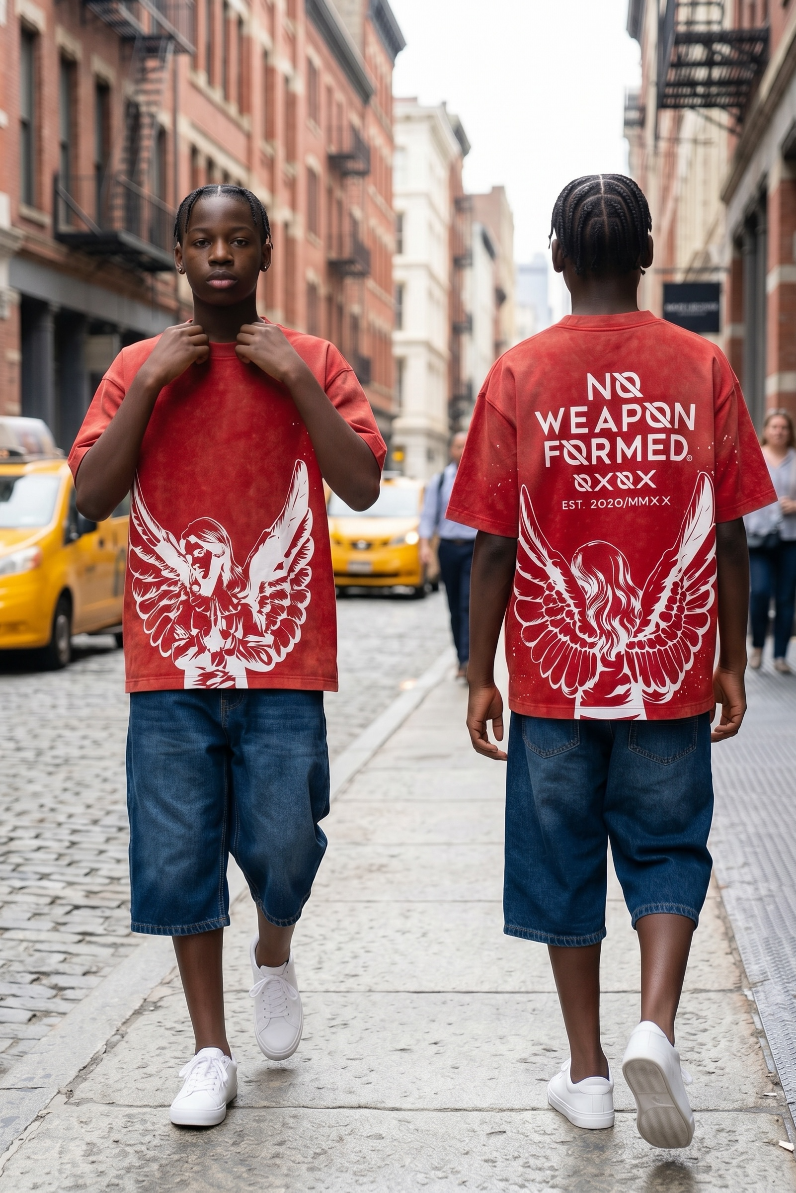 PRAYING ANGEL WASHED & PAINT SPLATTER RED T SHIRT - No Weapon Formed®