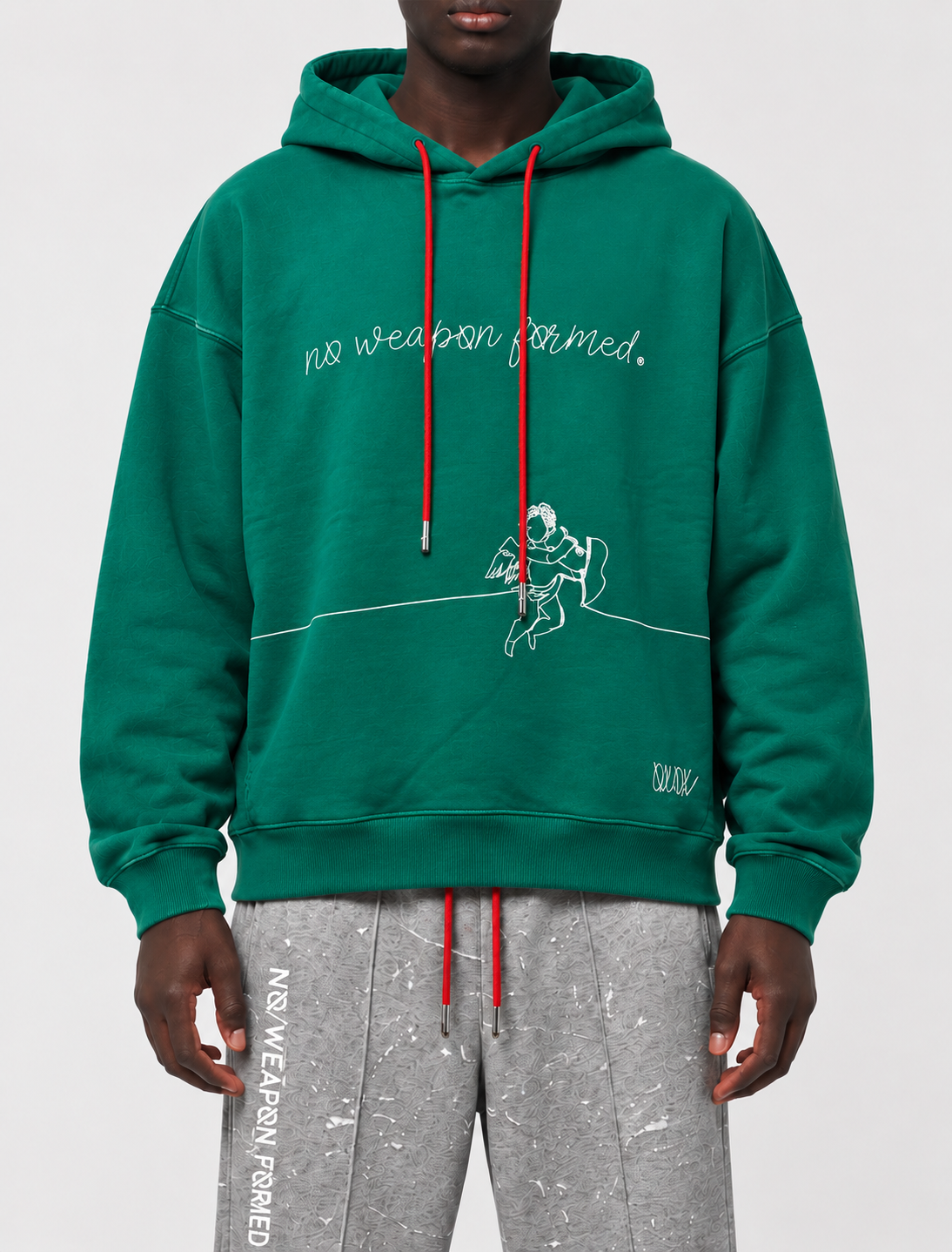 Green EMBROIDERED STRING ANGEL HOODIE - SCRIPTED ANGEL COLLECTION