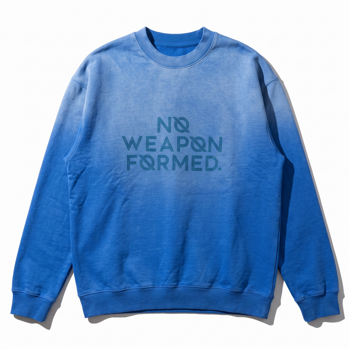 Blue NO WEAPON FORMED® Rhinestone Logo Washed Crewneck Sweatshirt