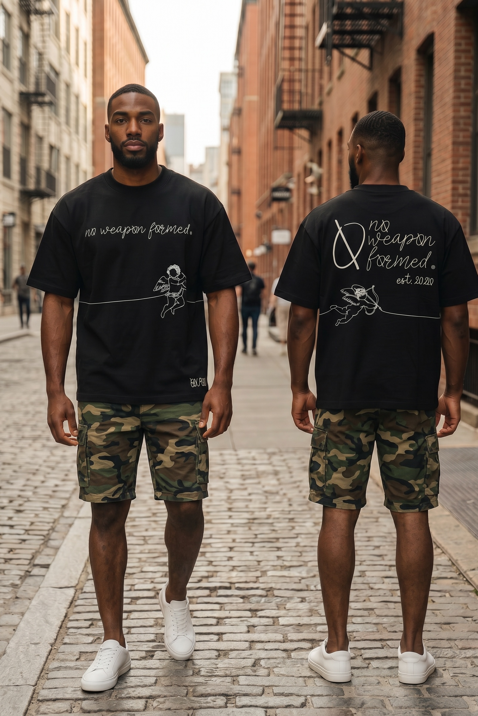 BLACK STRING ANGEL NO WEAPON FORMED T SHIRT