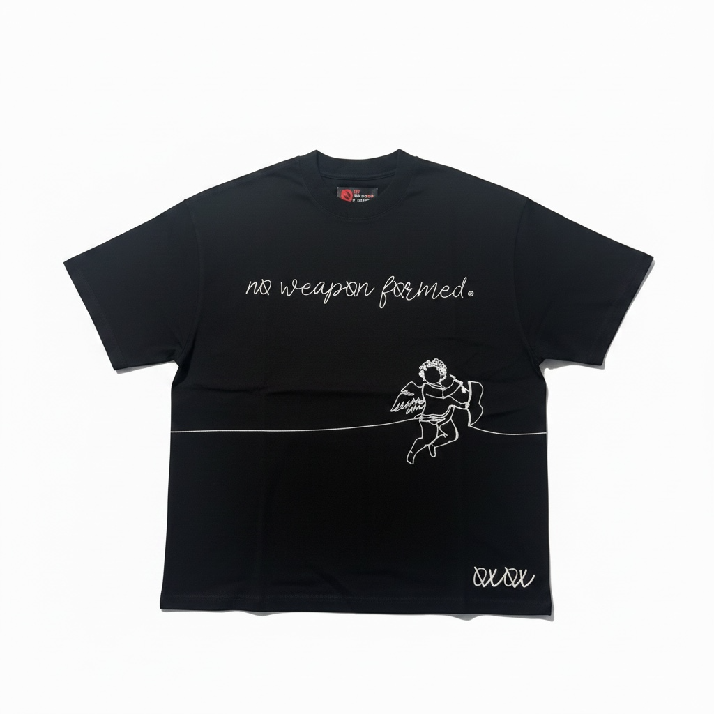 BLACK STRING ANGEL NO WEAPON FORMED T SHIRT