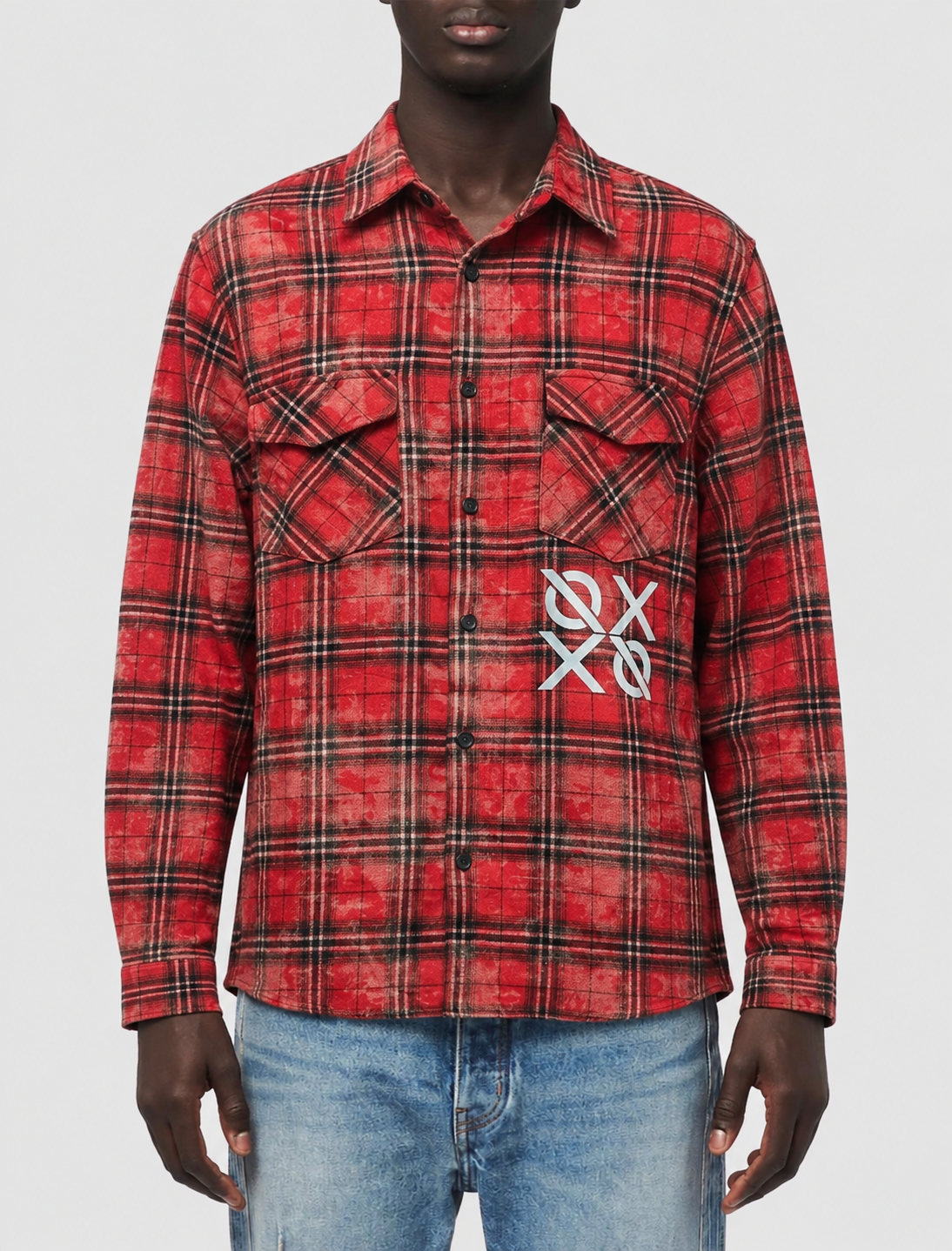 Red 3M REFLECTIVE DISTRESSED & FROST WASHED FLANNEL — NO WEAPON FORMED®