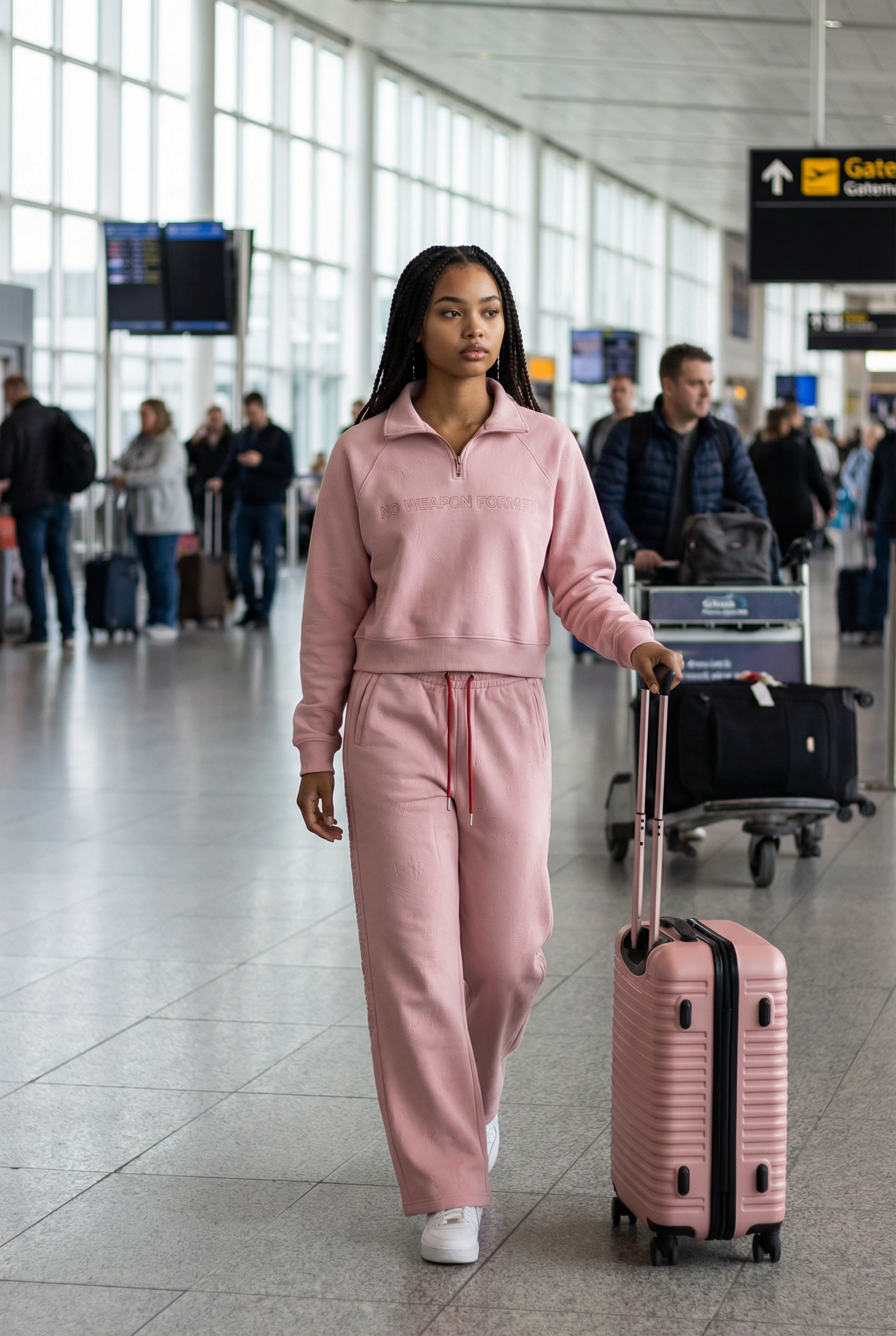 NO WEAPON FORMED®  WOMENS LASER ETCHED & RHINESTONE PINK SWEAT SUIT