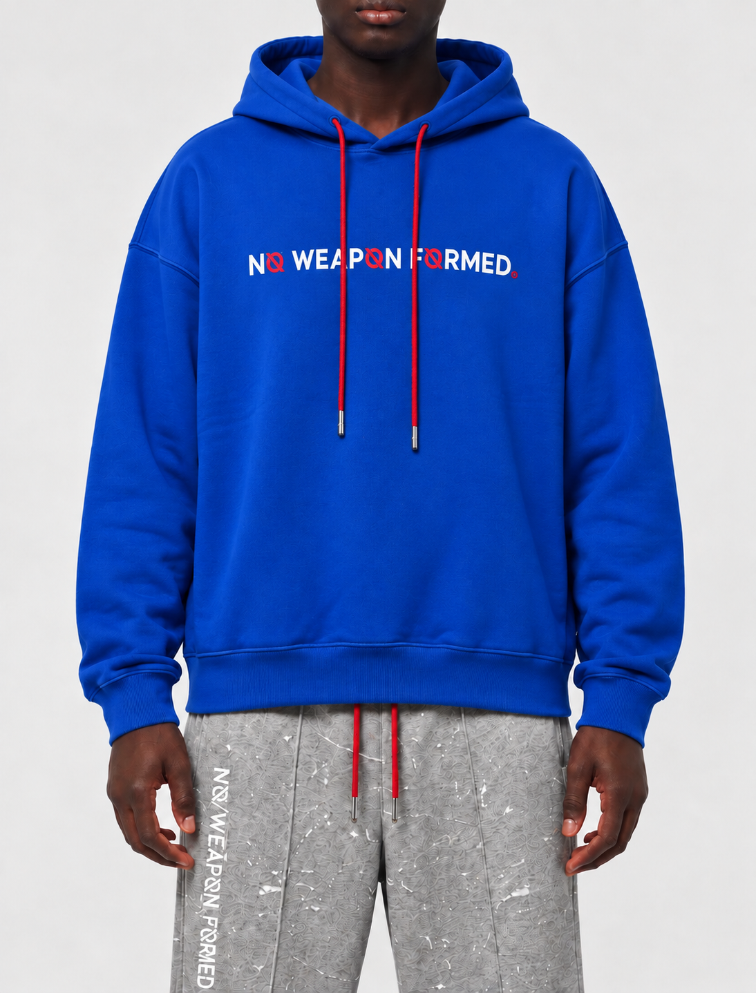 Blue Satin Embroidered No Weapon Formed® Logo Hoodie