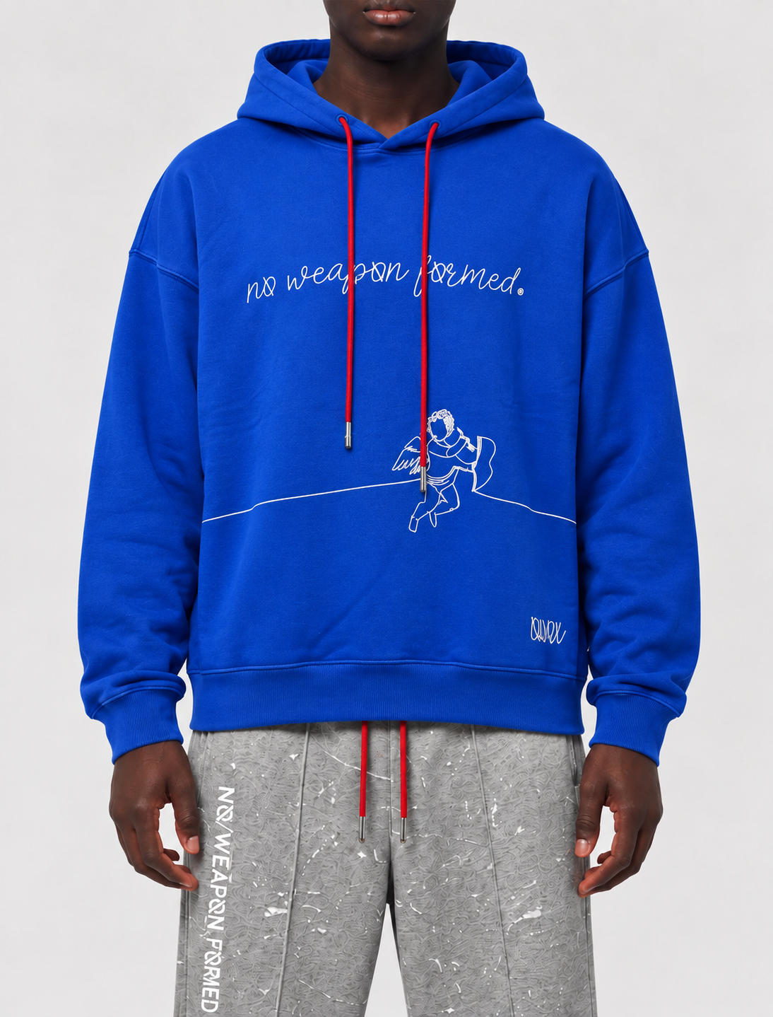 BLUE EMBROIDERED STRING ANGEL HOODIE - SCRIPTED ANGEL COLLECTION