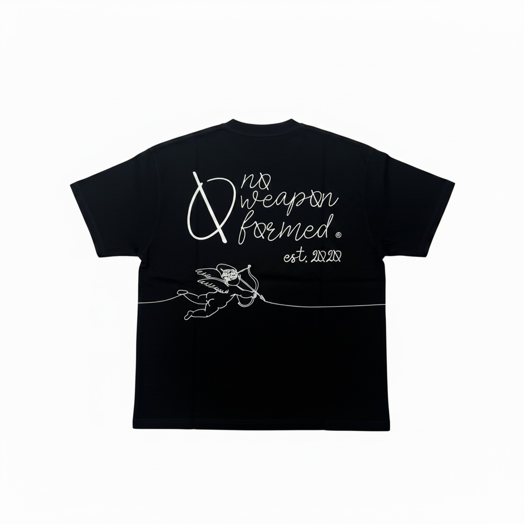 BLACK STRING ANGEL NO WEAPON FORMED T SHIRT