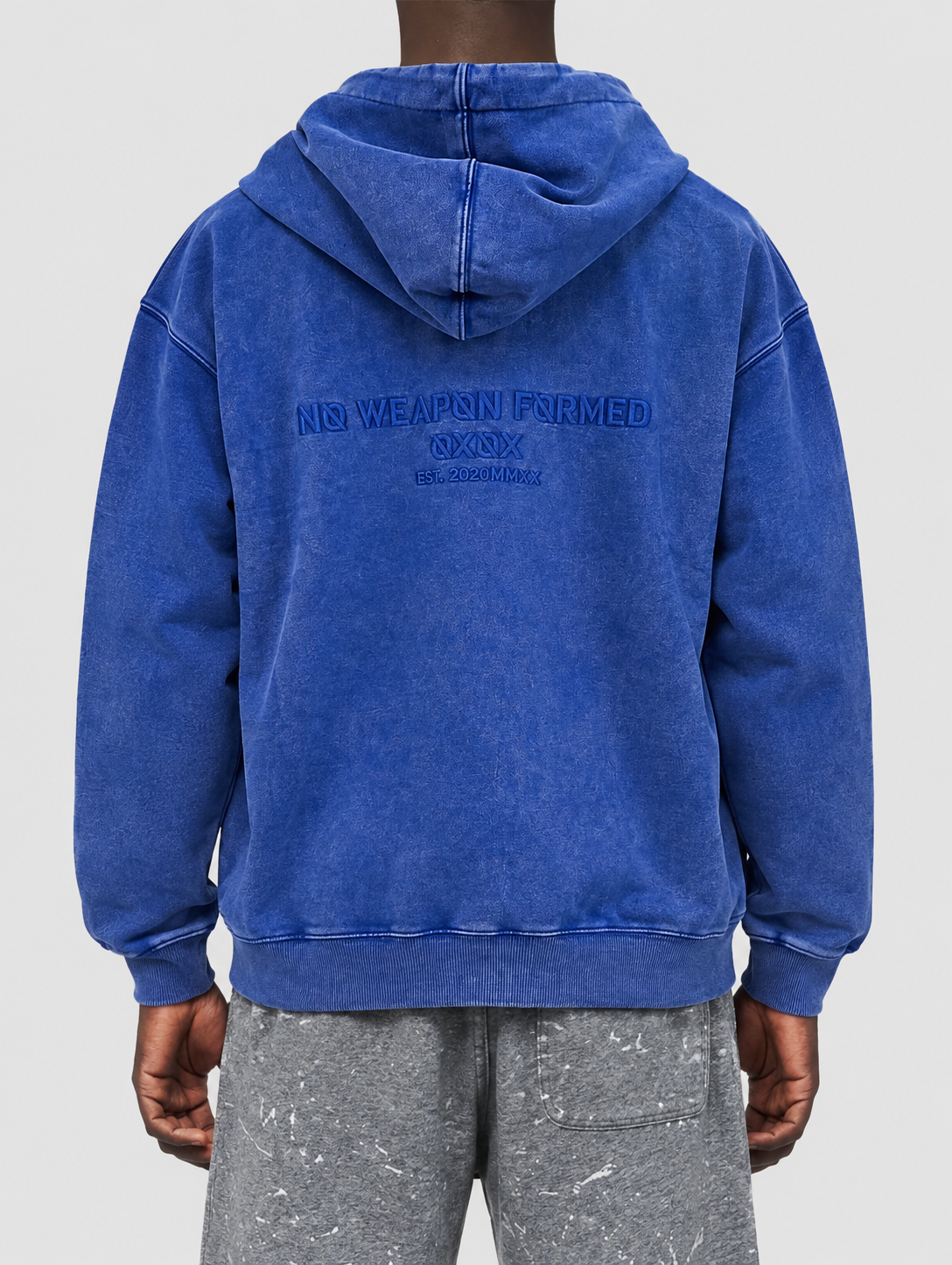 Blue Embroidered NO WEAPON FORMED® Logo Washed Hoodie