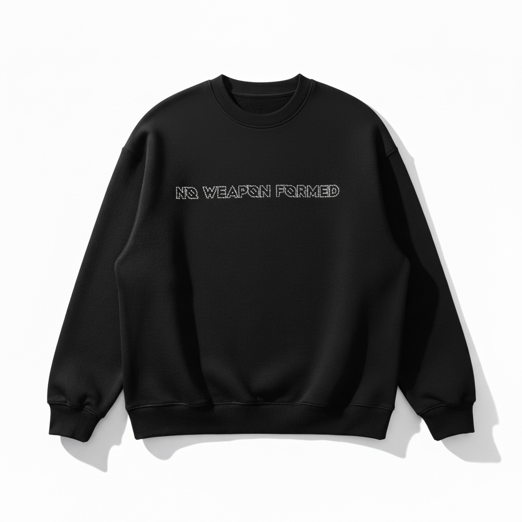 NO WEAPON FORMED® LASER ETCHED BLACK SWEAT SUIT / RHINESTONE SWEATSHIRT