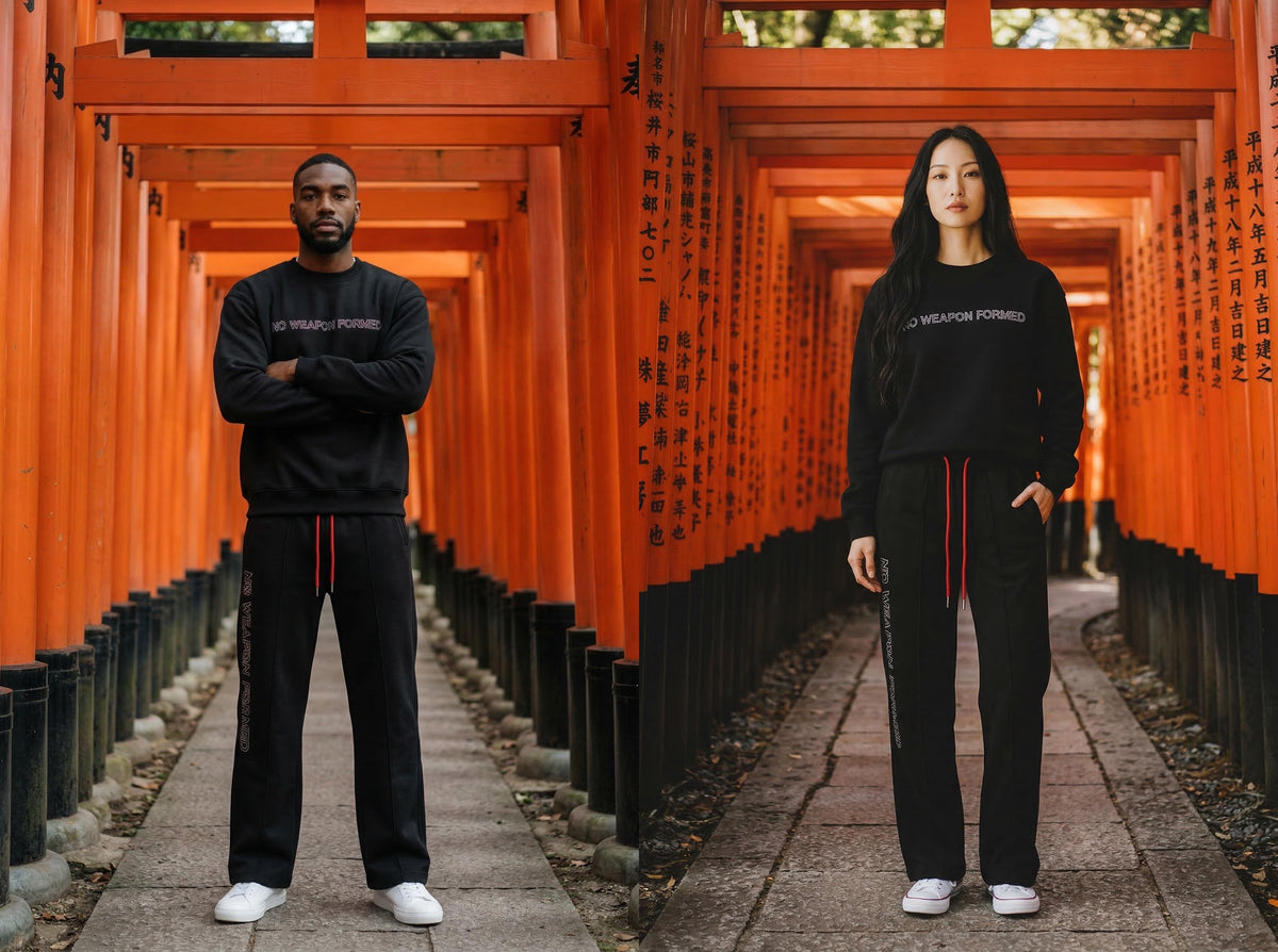 NO WEAPON FORMED® RHINESTONE LASER ETCHED BLACK SWEAT SUIT