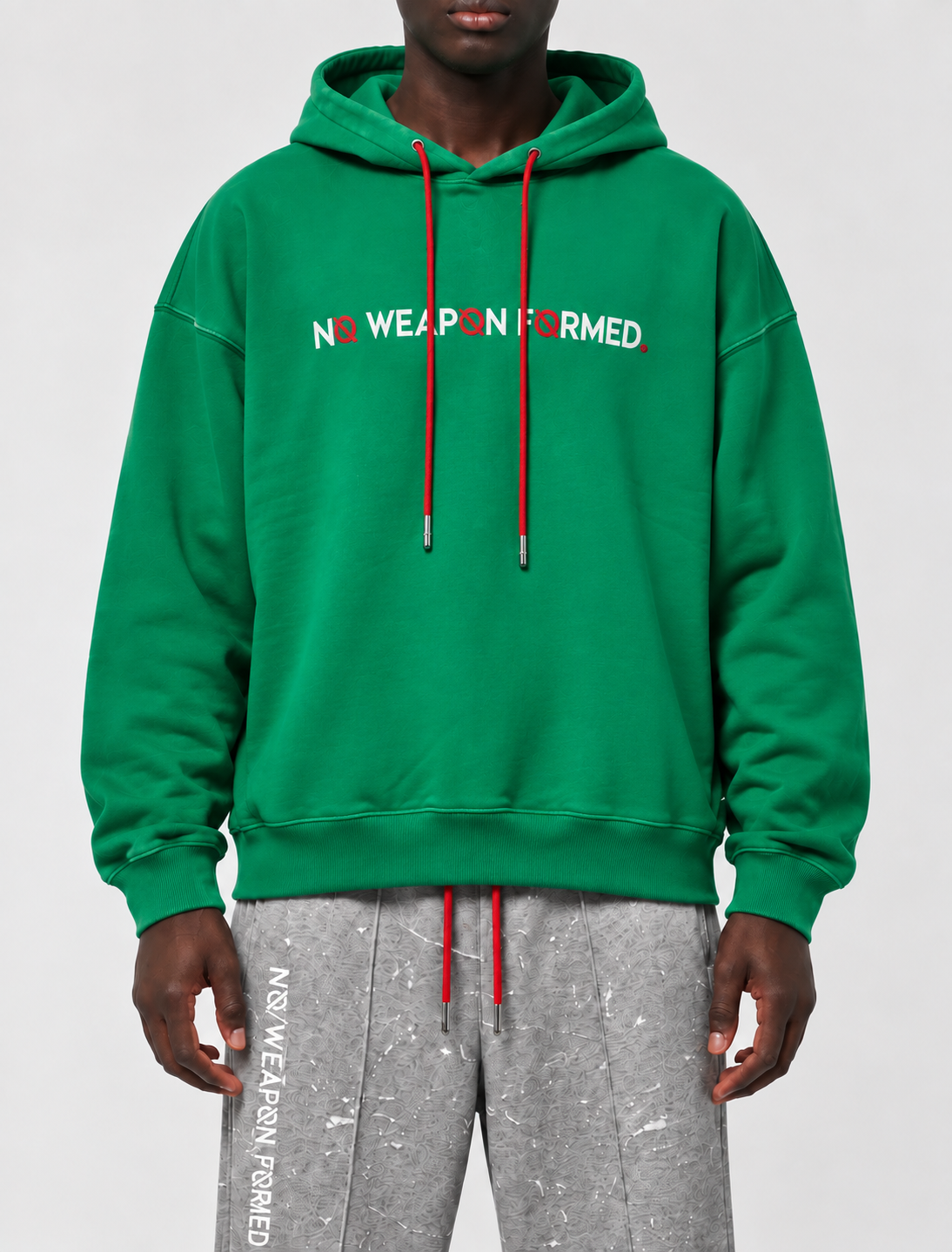 Green No Weapon Formed® Satin Embroidered Logo Hoodie