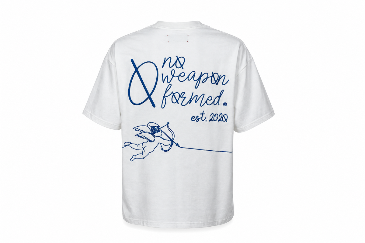 Blue Embroidered String Angel Oversized Tee – No Weapon Formed Collection