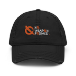 NO WEAPON FORMED ORANGE/WHITE LOGO - Distressed Dad Hat