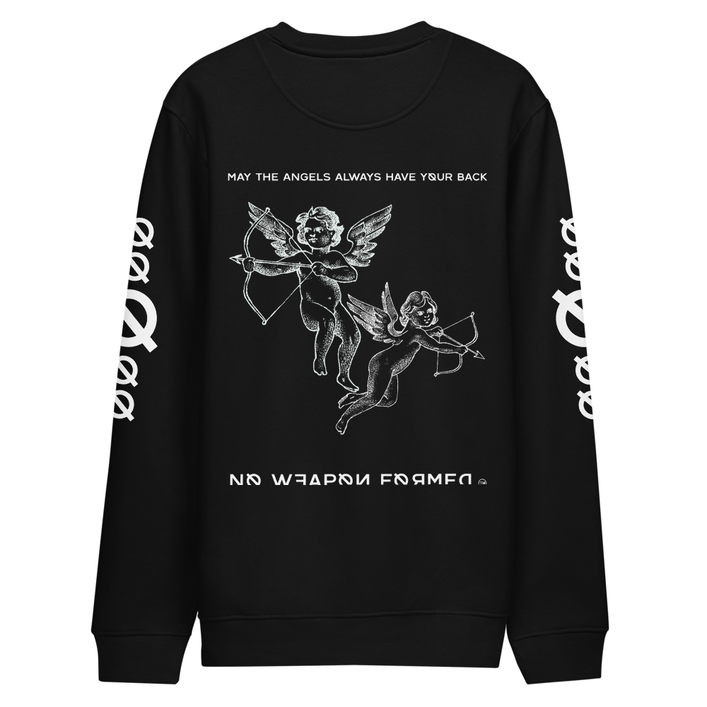 NO WEAPON FORMED "ANGELS GOT YOUR BACK" BLACK/WHITE - Unisex eco sweatshirt black back