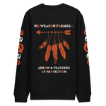 NO WEAPON FORMED 'ARROW & FEATHERS OF PROTECTION' ORANGE/WHITE/BLACK- Unisex eco sweatshirt