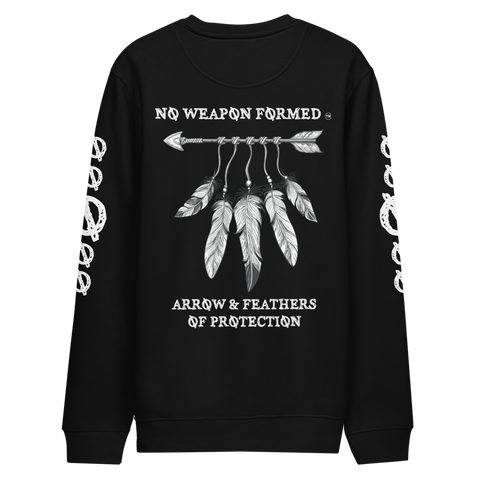 NO WEAPON FORMED 'ARROW & FEATHERS OF PROTECTION' BLACK/WHITE - Unisex eco sweatshirt