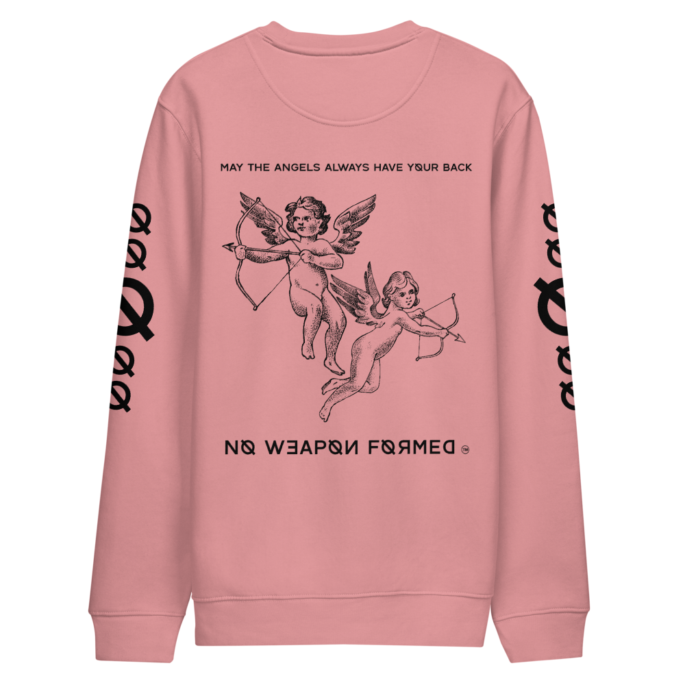 NO WEAPON FORMED "ANGELS GOT YOUR BACK" BLACK/WHITE - Unisex eco sweatshirt pink back