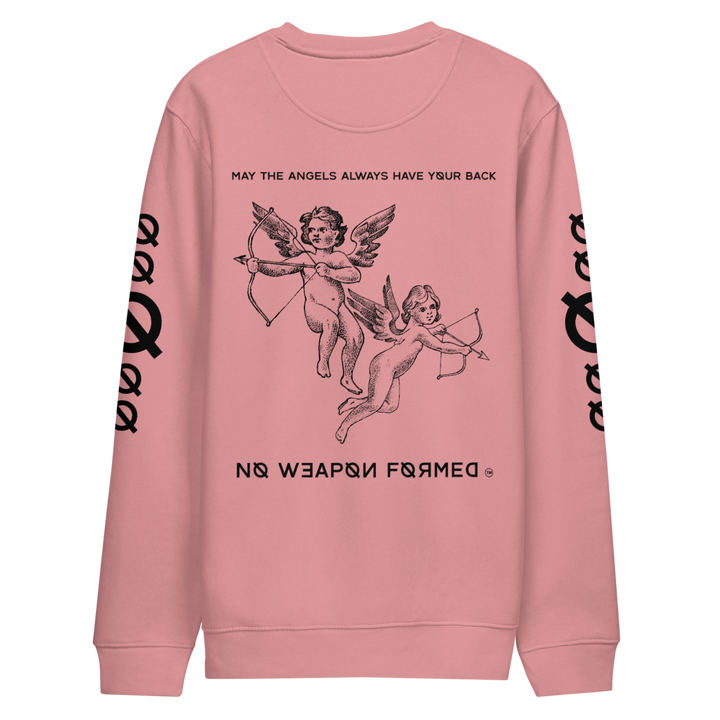 NO WEAPON FORMED "ANGELS GOT YOUR BACK" BLACK/WHITE - Unisex eco sweatshirt pink back