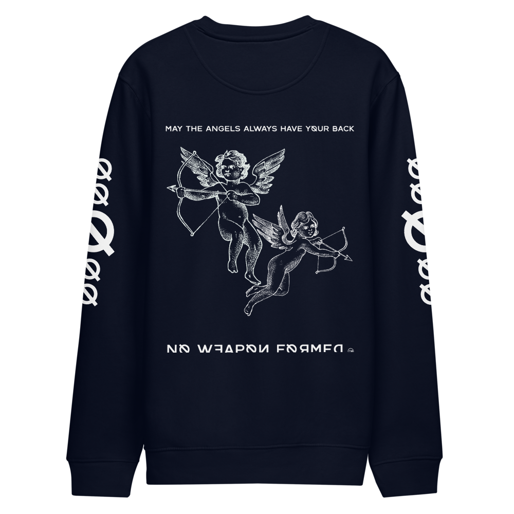 NO WEAPON FORMED "ANGELS GOT YOUR BACK" BLACK/WHITE - Unisex eco sweatshirt navy back