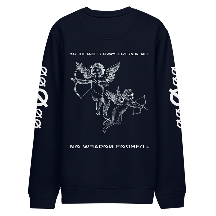 NO WEAPON FORMED "ANGELS GOT YOUR BACK" BLACK/WHITE - Unisex eco sweatshirt navy back