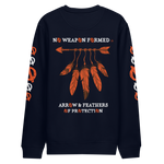 NO WEAPON FORMED 'ARROW & FEATHERS OF PROTECTION' ORANGE/WHITE/BLACK- Unisex eco sweatshirt