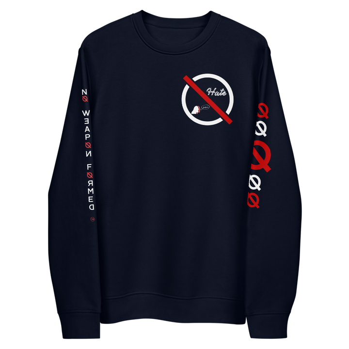 NO WEAPON FORMED "HATE" WHITE/RED/BLACK - Unisex eco sweatshirt navy front