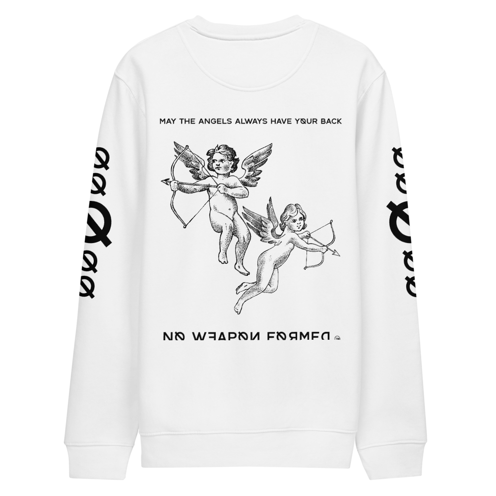 NO WEAPON FORMED "ANGELS GOT YOUR BACK" BLACK/WHITE - Unisex eco sweatshirt white back