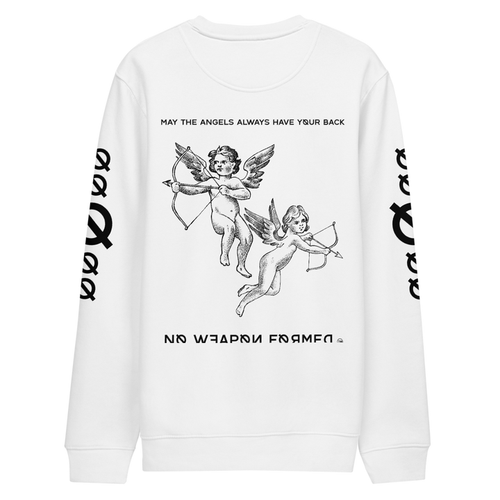 NO WEAPON FORMED "ANGELS GOT YOUR BACK" BLACK/WHITE - Unisex eco sweatshirt white back