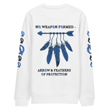 NO WEAPON FORMED 'ARROW & FEATHERS OF PROTECTION' BLUE/WHITE - Unisex eco sweatshirt