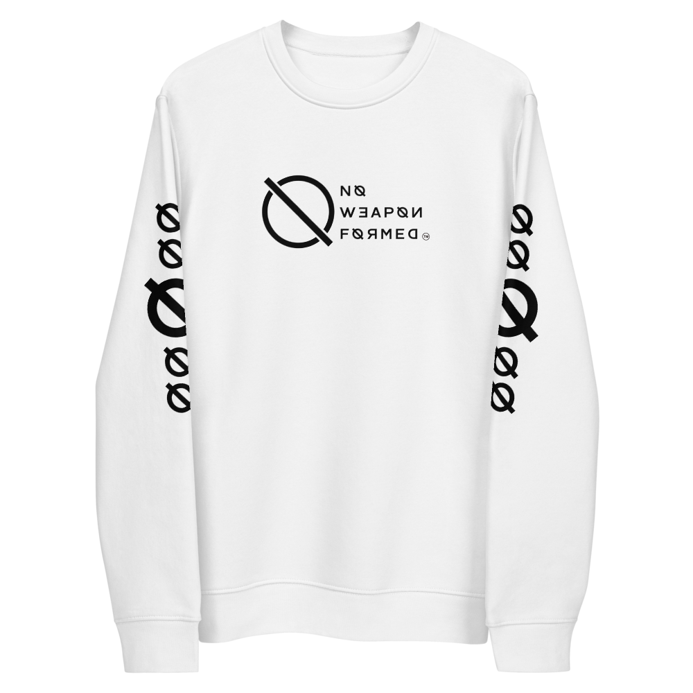 NO WEAPON FORMED "ANGELS GOT YOUR BACK" BLACK/WHITE - Unisex eco sweatshirt front white