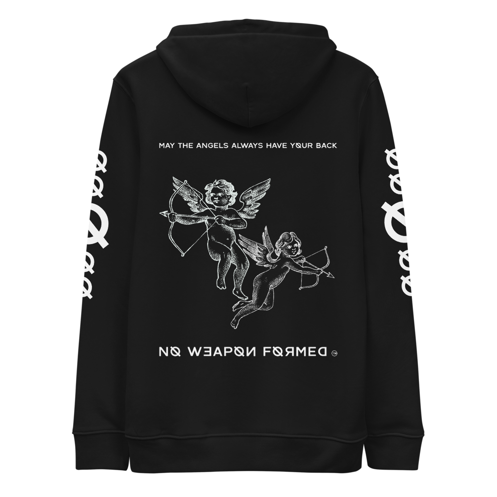NO WEAPON FORMED 'ANGELS GOT YOUR BACK' BLACK/WHITE - Unisex essential eco hoodie