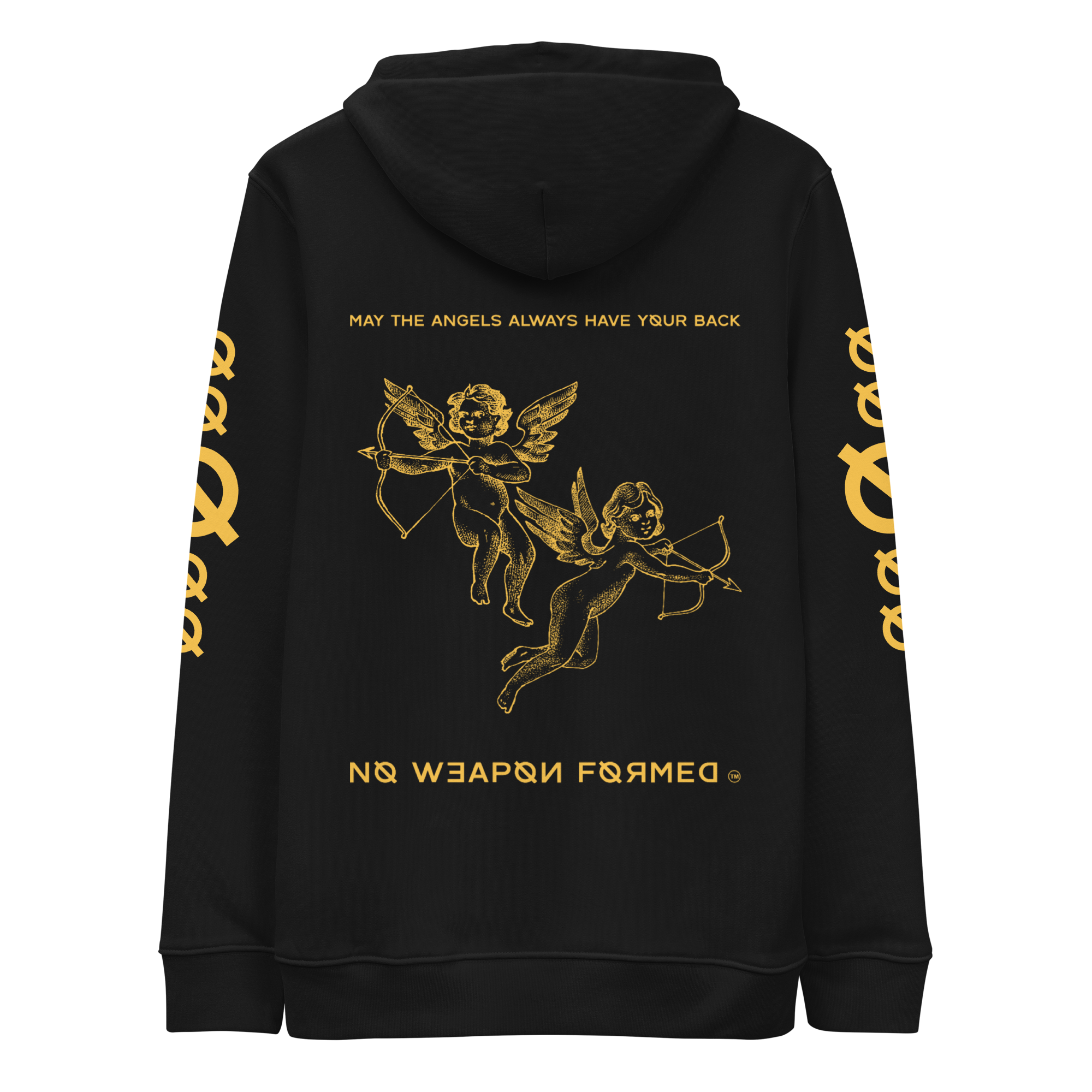 NO WEAPON FORMED 'ANGELS GOT YOUR BACK' BLACK/WHITE/YELLOW - Unisex essential eco hoodie