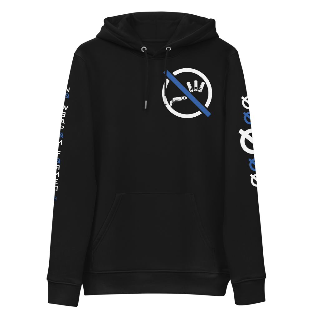 NO WEAPON FORM "SHOTGUN" BLACK/BLUE - Unisex essential eco hoodie black front
