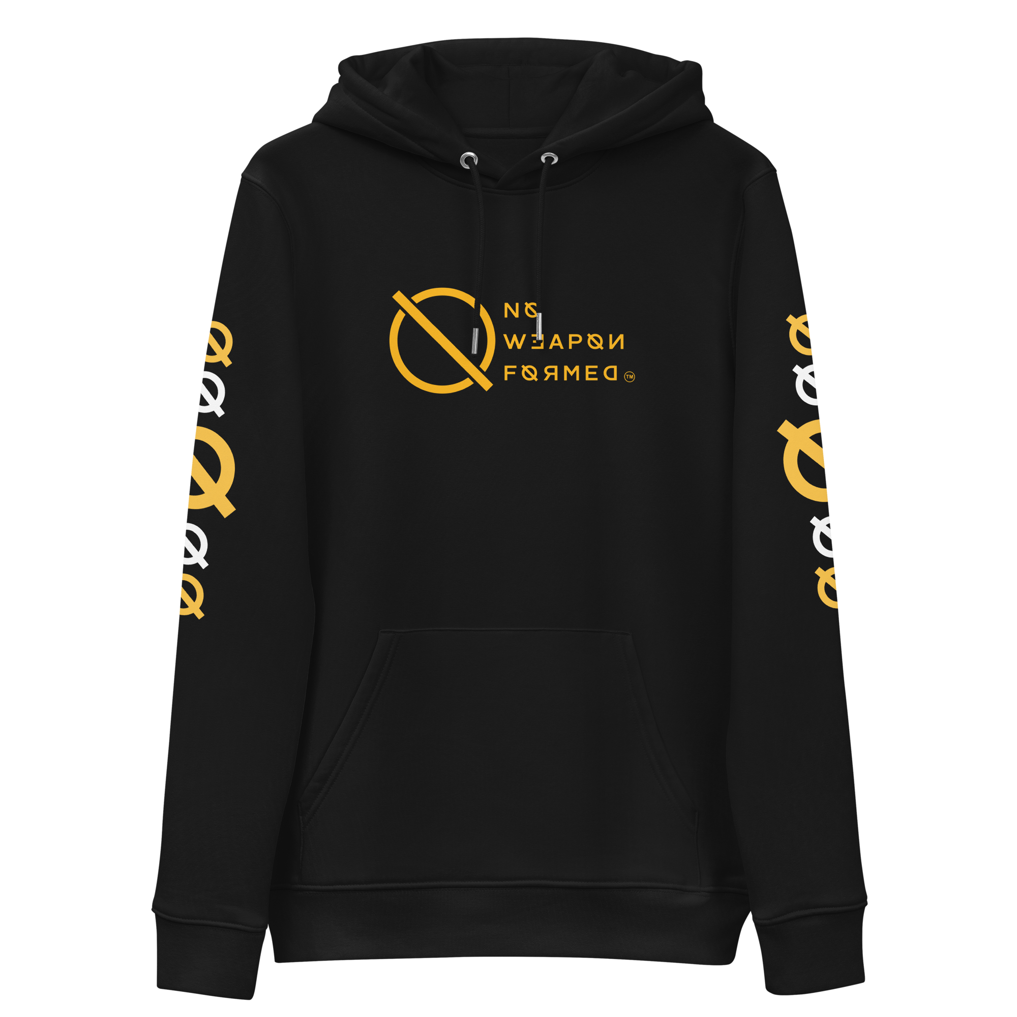 NO WEAPON FORMED 'ANGELS GOT YOUR BACK' BLACK/WHITE/YELLOW - Unisex essential eco hoodie