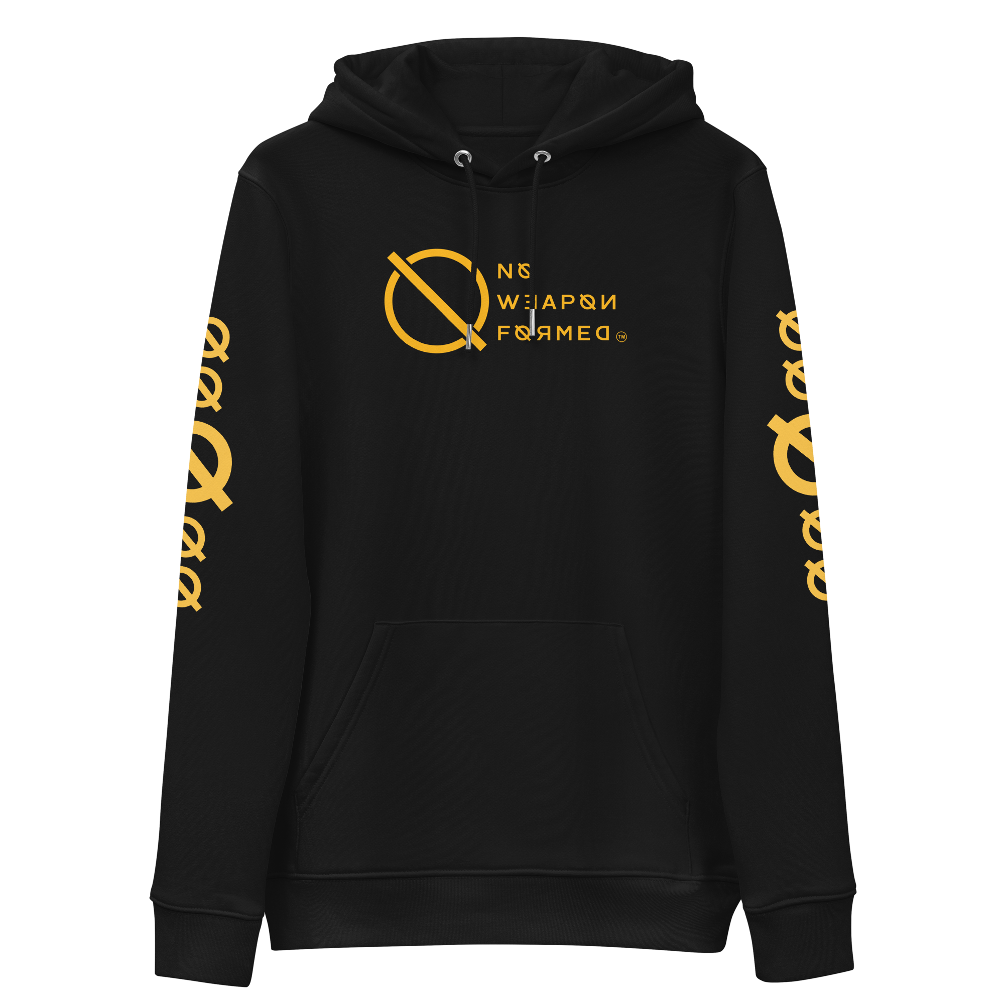NO WEAPON FORMED 'ANGELS GOT YOUR BACK' BLACK/WHITE/YELLOW - Unisex essential eco hoodie