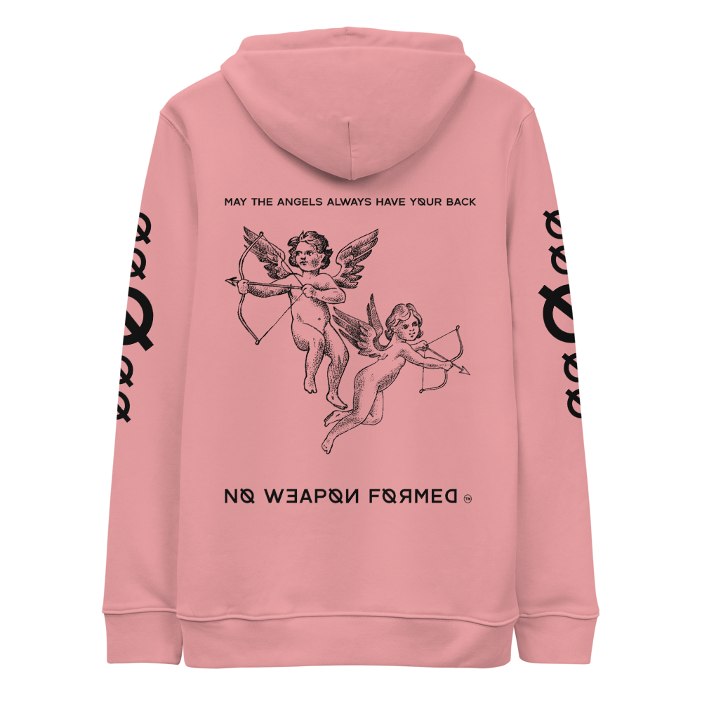 NO WEAPON FORMED 'ANGELS GOT YOUR BACK' BLACK/WHITE - Unisex essential eco hoodie