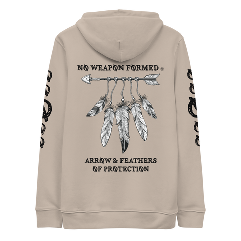 NO WEAPON FORMED 'ARROW & FEATHERS OF PROTECTION' BLACK/WHITE - Unisex essential eco hoodie