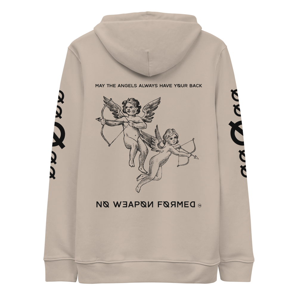 NO WEAPON FORMED 'ANGELS GOT YOUR BACK' BLACK/WHITE - Unisex essential eco hoodie