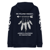 NO WEAPON FORMED 'ARROW & FEATHERS OF PROTECTION' BLACK/WHITE - Unisex essential eco hoodie